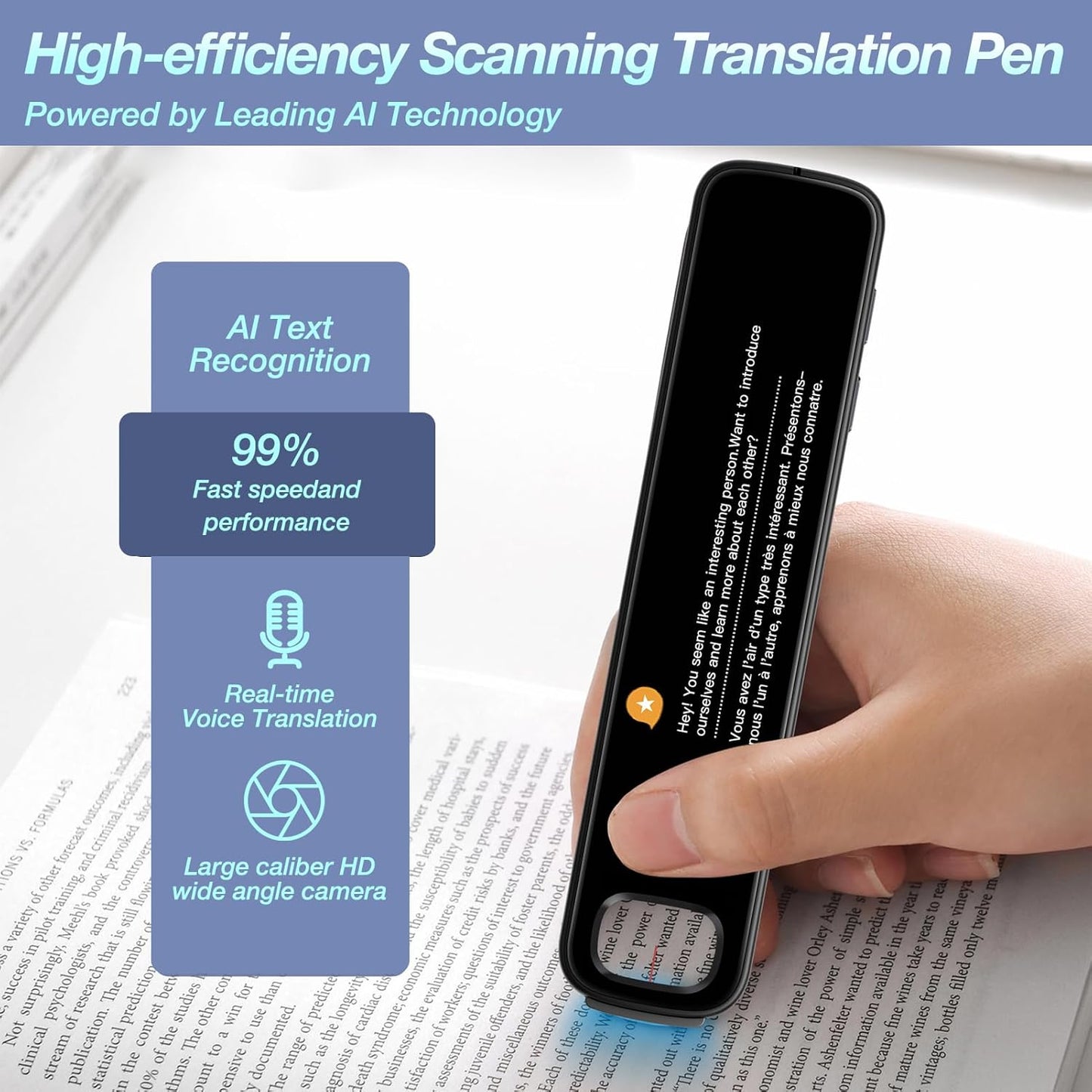 Translation Pen, 3.71" Scan Translation Pen with 142 Language Scanning Reading Pen, Offline Translation, Voice Translation, Portable Translation Device for Learners, Globetrotter