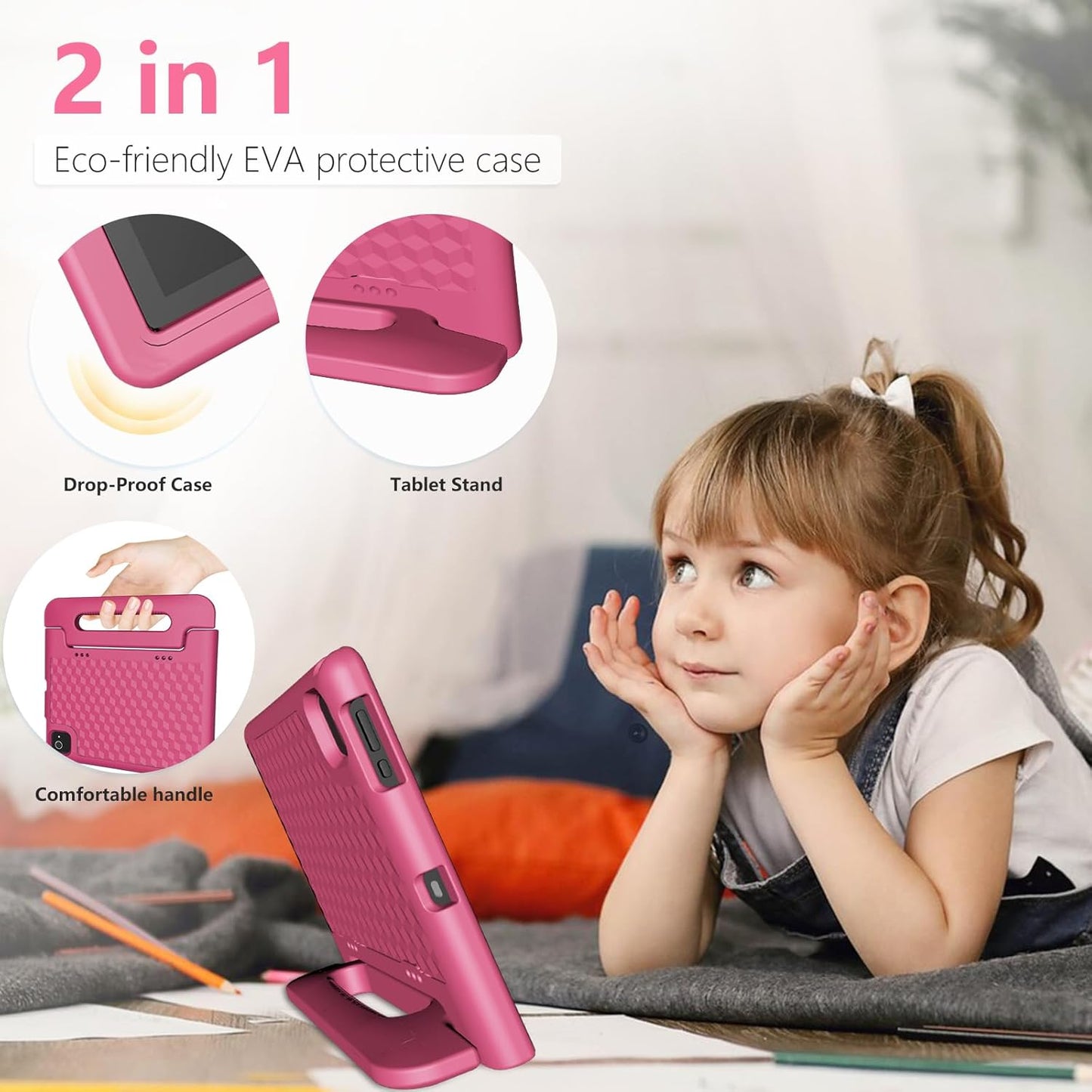 Tablet for Kids Age 3-12 10.1 inch Android 14 6000mAh 8GB RAM+64GB ROM(Expandable to 1TB Kids Tablet WiFi6 Google Kids Space Parental Control 1280 * 800 HD Screen (Pink)