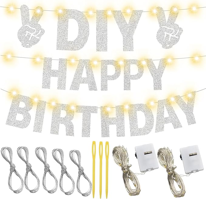 175Pcs DIY Glitter Customizable Banner Kit Happy Birthday Letter Banner Winter Wonderland Banners Snowflake Personalized Banners Decor Baby Shower Birthday Party Decorations Supplies(Glitter Silver)