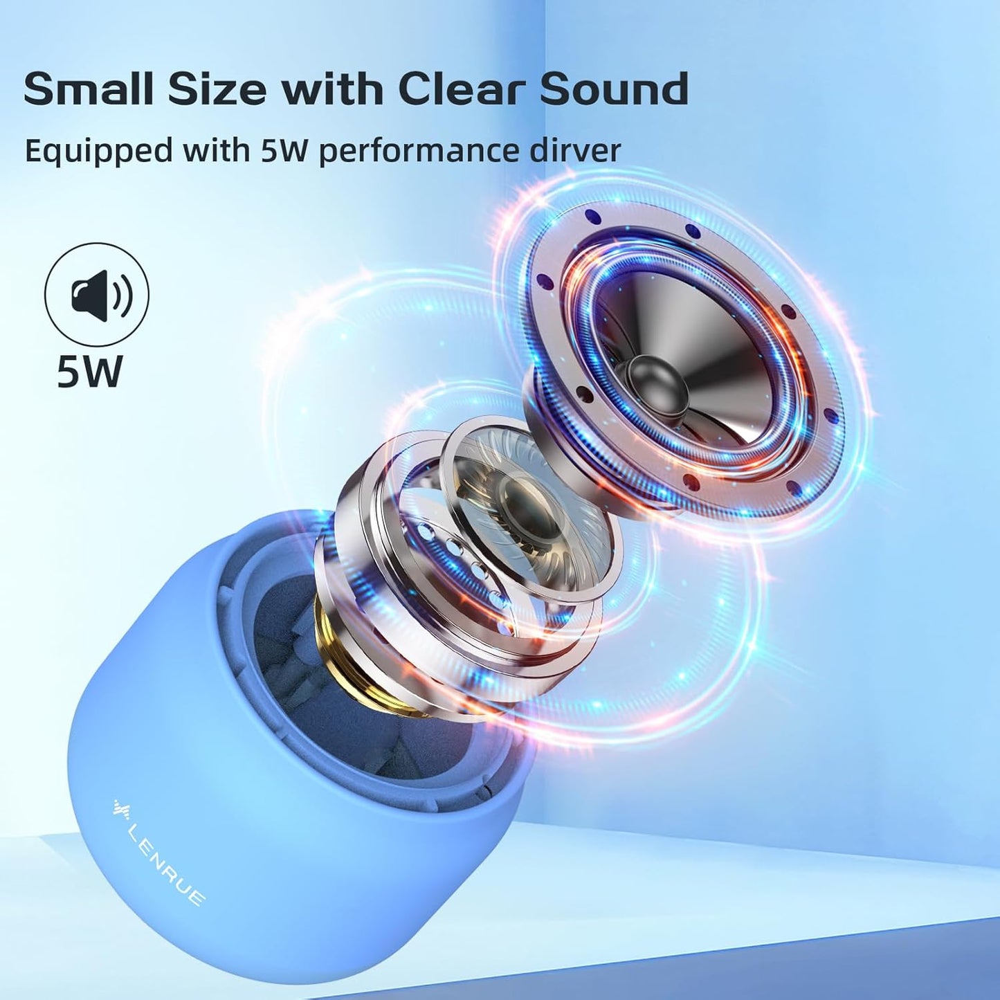 LENRUE Portable Bluetooth Speakers,Waterproof Wireless Speaker, Metal Small Speaker,5W Clear Crystal Sound,Long Playtime time, Colorful Light, Gift for Men and Women