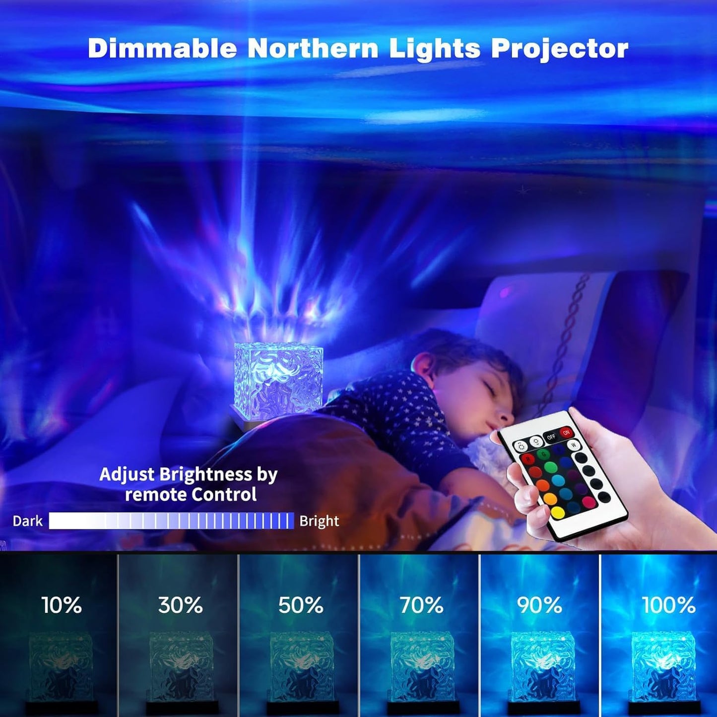 Ocean Lamp Water Light Projector - Water Ripple Projector Light Cube Aurora Northern Lights Wave Ripple Night Light for Bedroom (16 Colors)