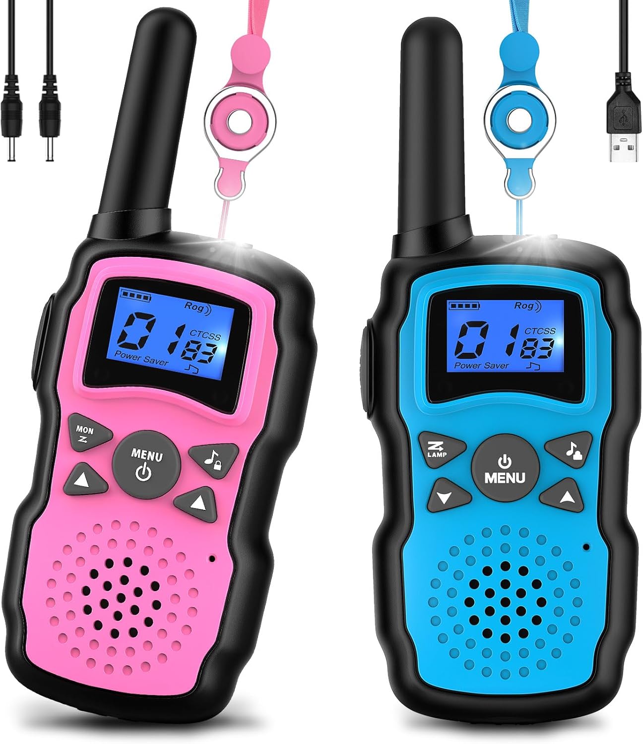 Wishouse Walkie Talkies for Kids Rechargeable Long Range,4 5 6 7 8 Year Old Boy Girl Birthday Gift,Camping Games Cool Toys Ideas for Children with 6000mAh Batteries,Flashlight,Lanyard,2 Pack Pink Blue