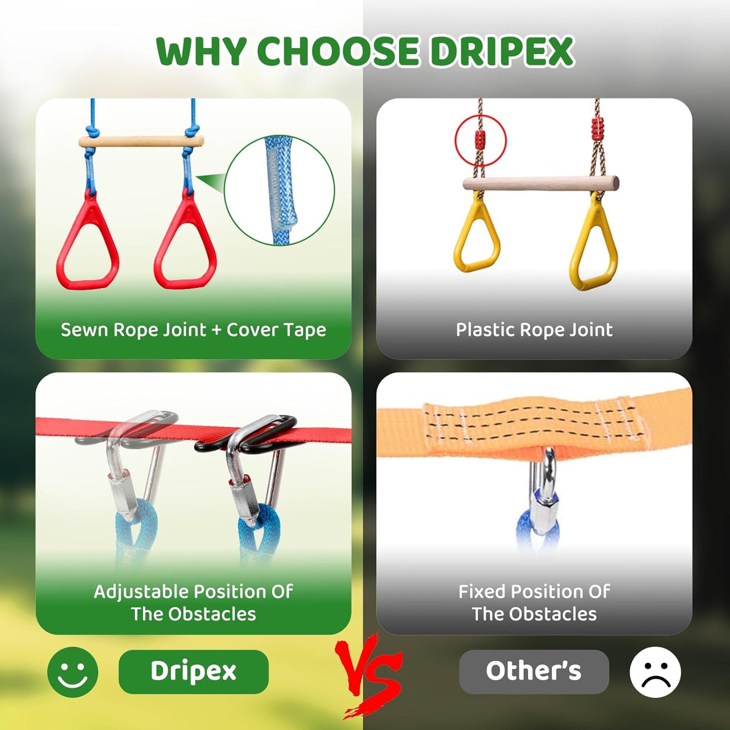 Ninja Warrior Obstacle Course for Kids Backyard - 2×50ft Slackline Kit with 10 Most Complete Accessories for Boys & Girls, Swing, Rope Ladder, Gymnastic Ring, Climbing Net, Arm Trainer and Monkey Fist