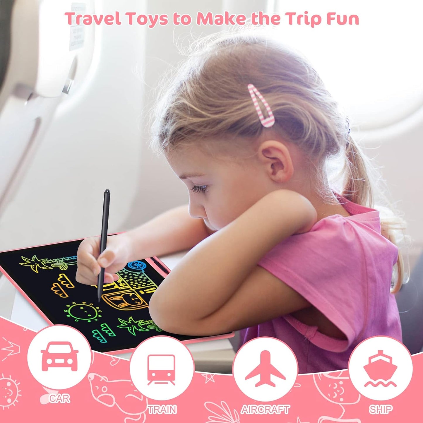 LCD Writing Tablet,16 Inch Colorful Screen Rechargeable Doodle Board Toddler Educational Toys for 3 4 5 6 Years Old Boys Girls Reusable Portable Drawing Tablet Christmas Toys Gifts for Kids (Pink)