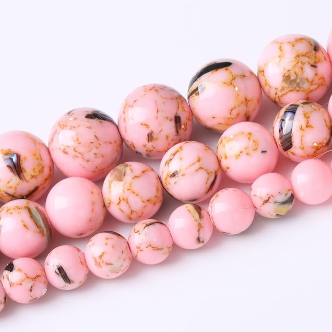 Pink Shell Turquoise Stone Beads Gemstone Round Crystal Energy Jade Beads Stone Beads for Jewelry Making DIY Bracelet Necklace Jewelry Making 1 Strand 15.5inch 60PCS 6MM