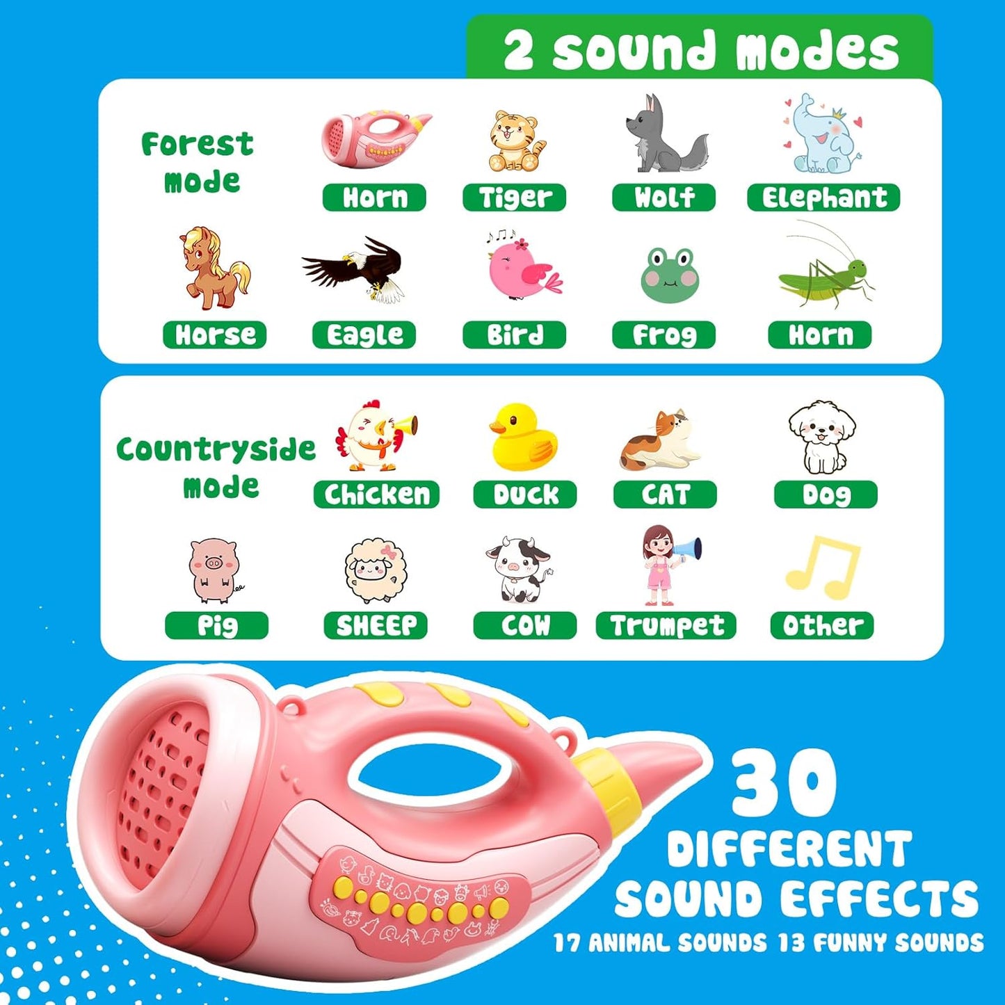Voice Changer Toy for Kids 5-7: Animal Sounds Horn 30 Fun Sound Effects & Lights Voice Changer Device Kids Hunting Toys Nature Exploration Outdoor Toys for Boys Girls Ages 3-8 Olds, Pink