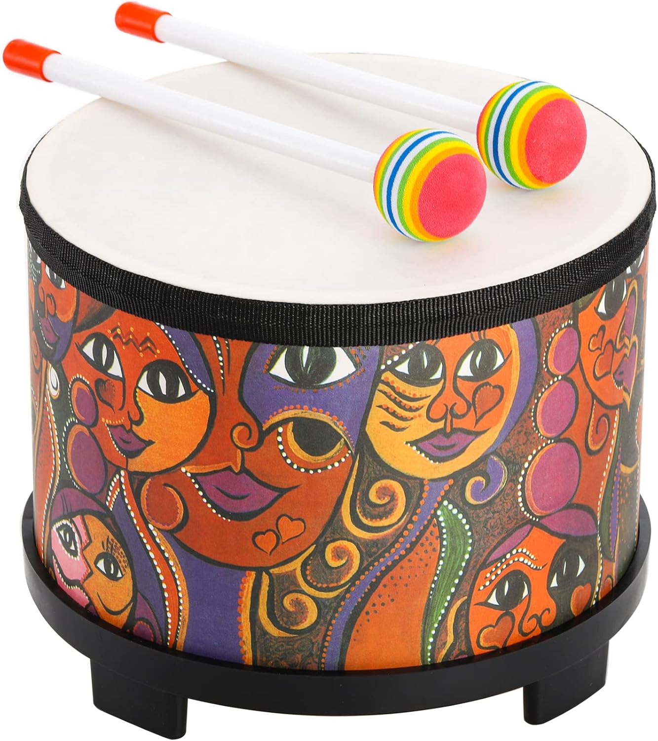 Tosnail 8 Inch Floor Tom Drum with Storage Bag and Mallets for Kids, Percussion Instrument Musical Toy for Children, Toddlers, Christmas Birthday Gift - Face Pattern