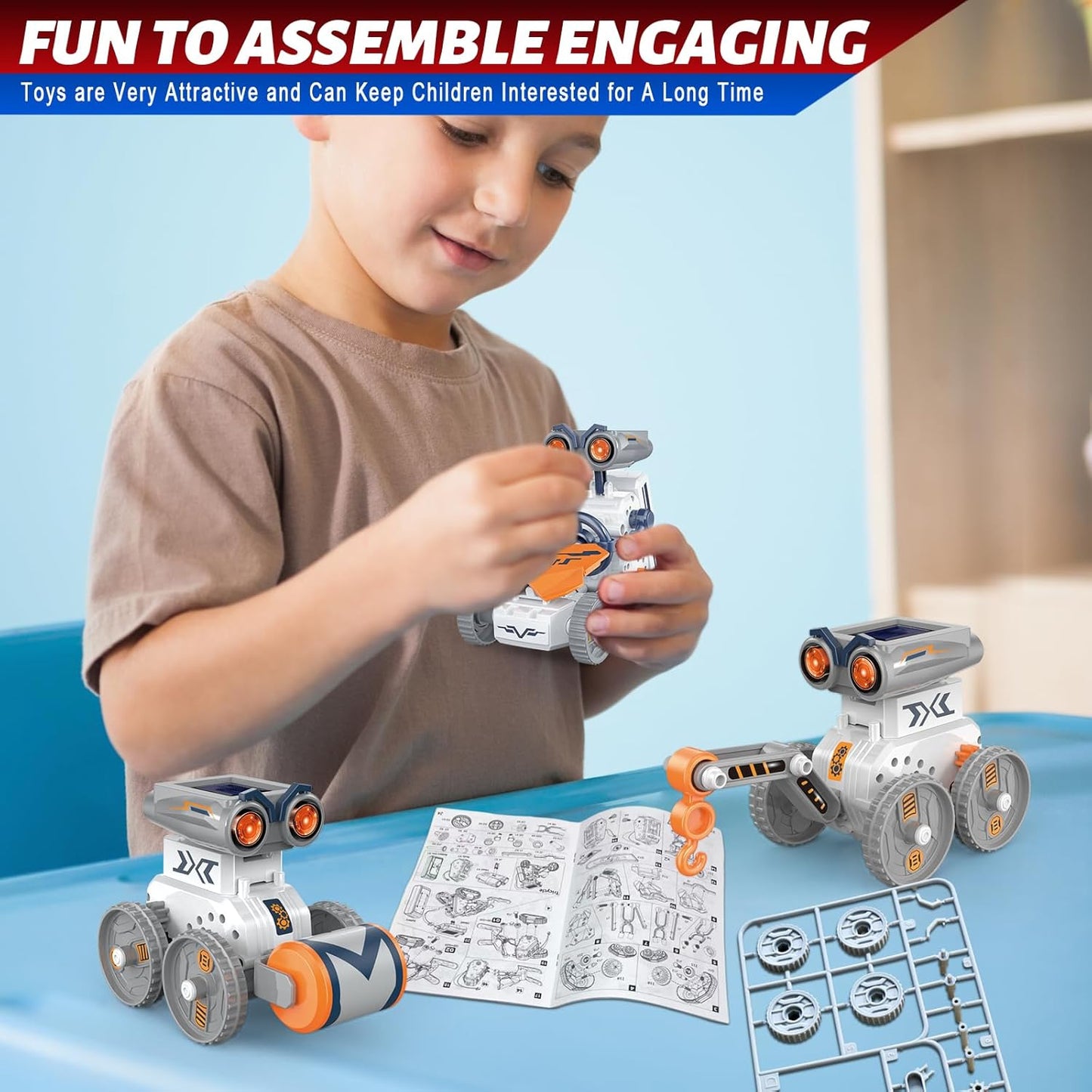 21-in-1 Education Solar Power Robot, STEM Toys for Ages 8-13, DIY Educational Science Building Toy, Solar or Battery Powered Robotic Set for Children Birthday with 210Pcs