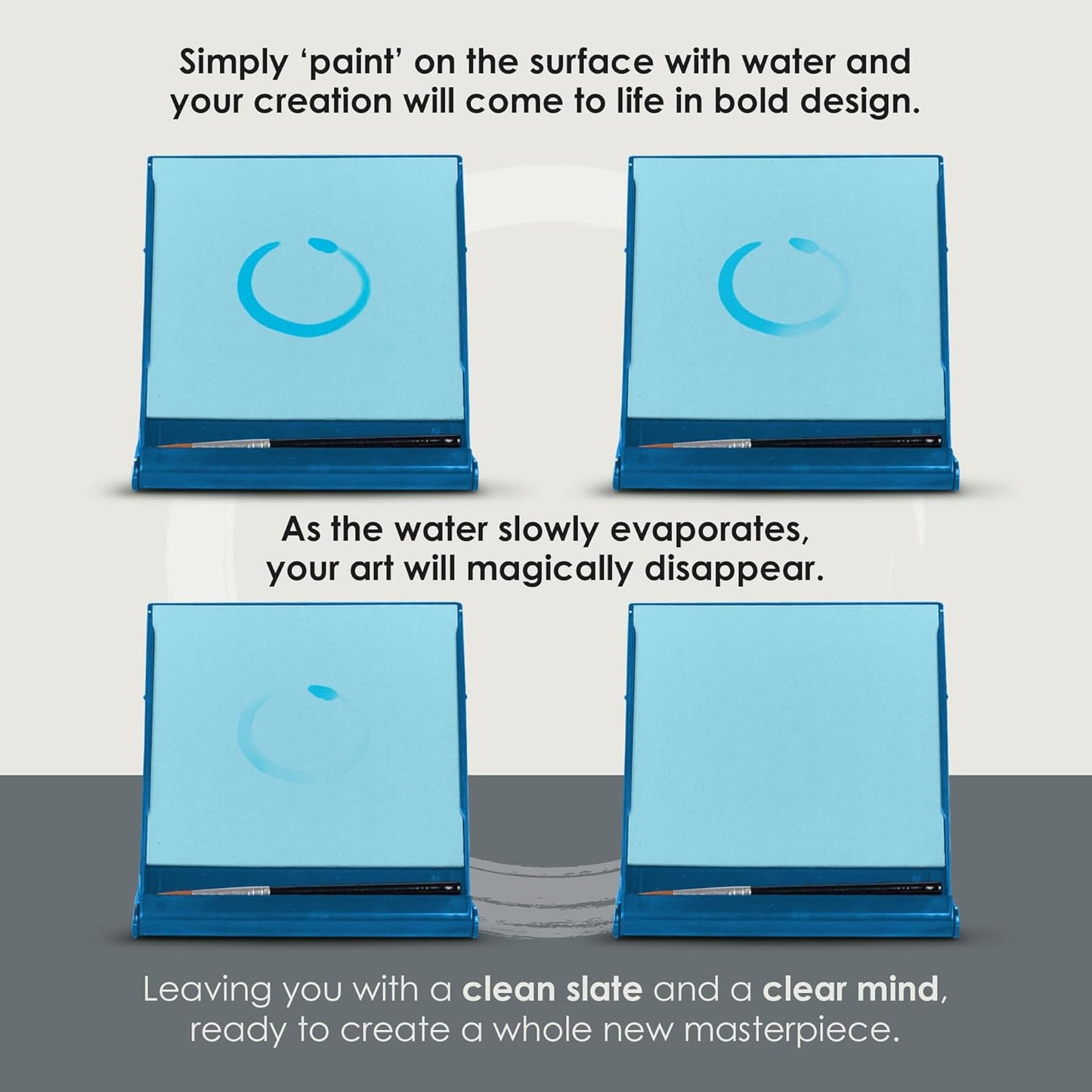 Mini Buddha Board Art Set: Water Drawing Writing Board w/ Mini Water Brush for Mindfulness & Meditation – Zen Based Drawing Board - Painting & Art Supplies – Ideal Relaxation Gifts (5” x 5”,Aqua)