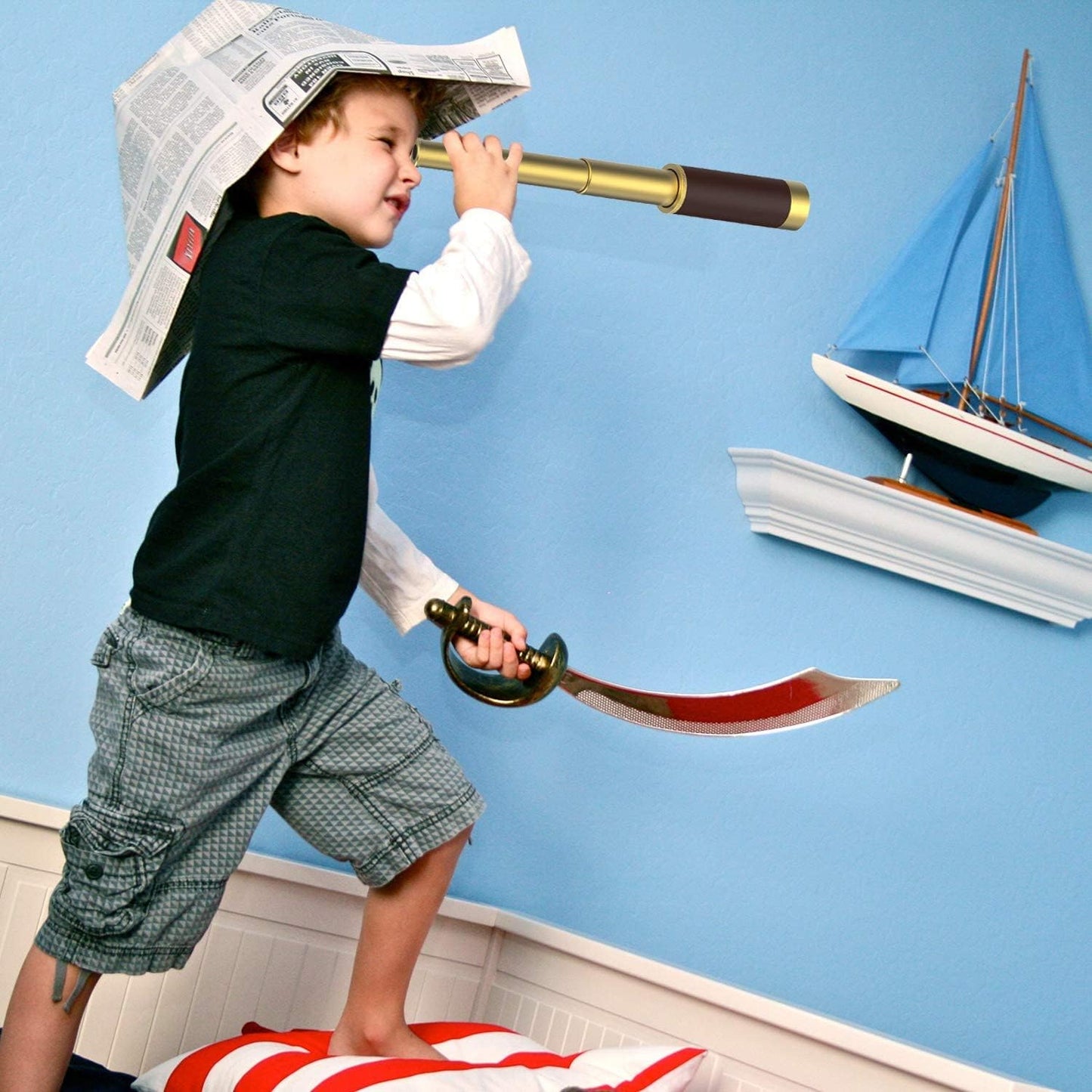 Pirate Monocular Telescope with Treasure Map Pocket Compass - Collapsible Spyglass for Party Accessory Set