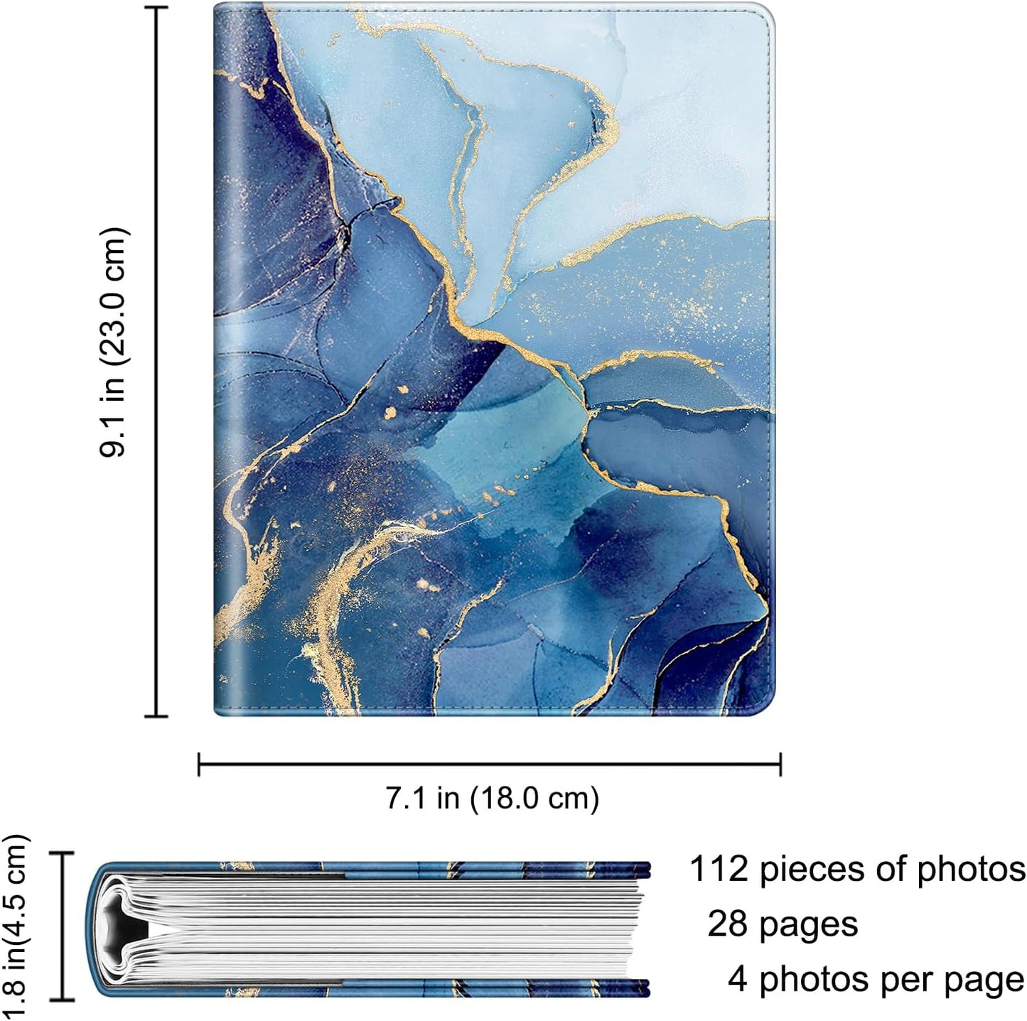 Fintie Photo Album for 4x6 Photos - 112 Pockets Vegan Leather Cover Memory Albums Book for Birthday Family Anniversary Vacation Pictures, Ocean Marble