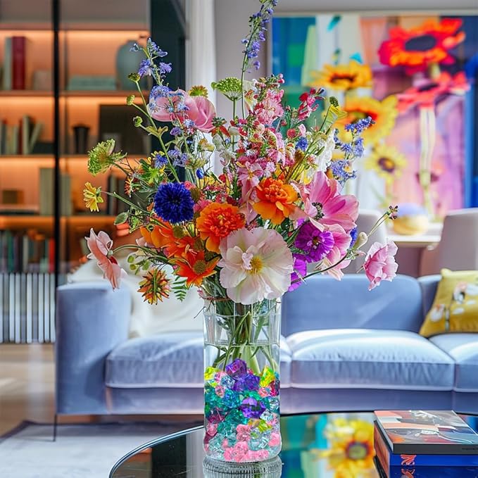 HappyFiller Fiestal Style Multi Colored Fake Ice Rocks Cubes Acrylic Gems Stones for Vase Fillers,Mermaid Birthday Party,Wedding Centerpieces Table Scatters,Floral Arrangement,Home Accents,15 OZ