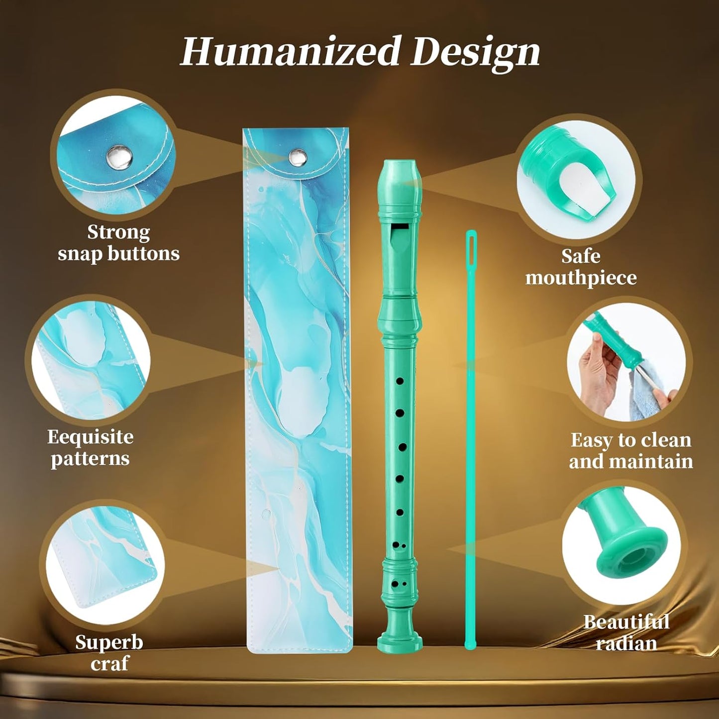 Soprano Recorder Instrument for Kids Beginners Student German Fingering C Key Recorder Instrument 3 Piece with Cleaning Rod and Bag Fingering Chart (bright green)