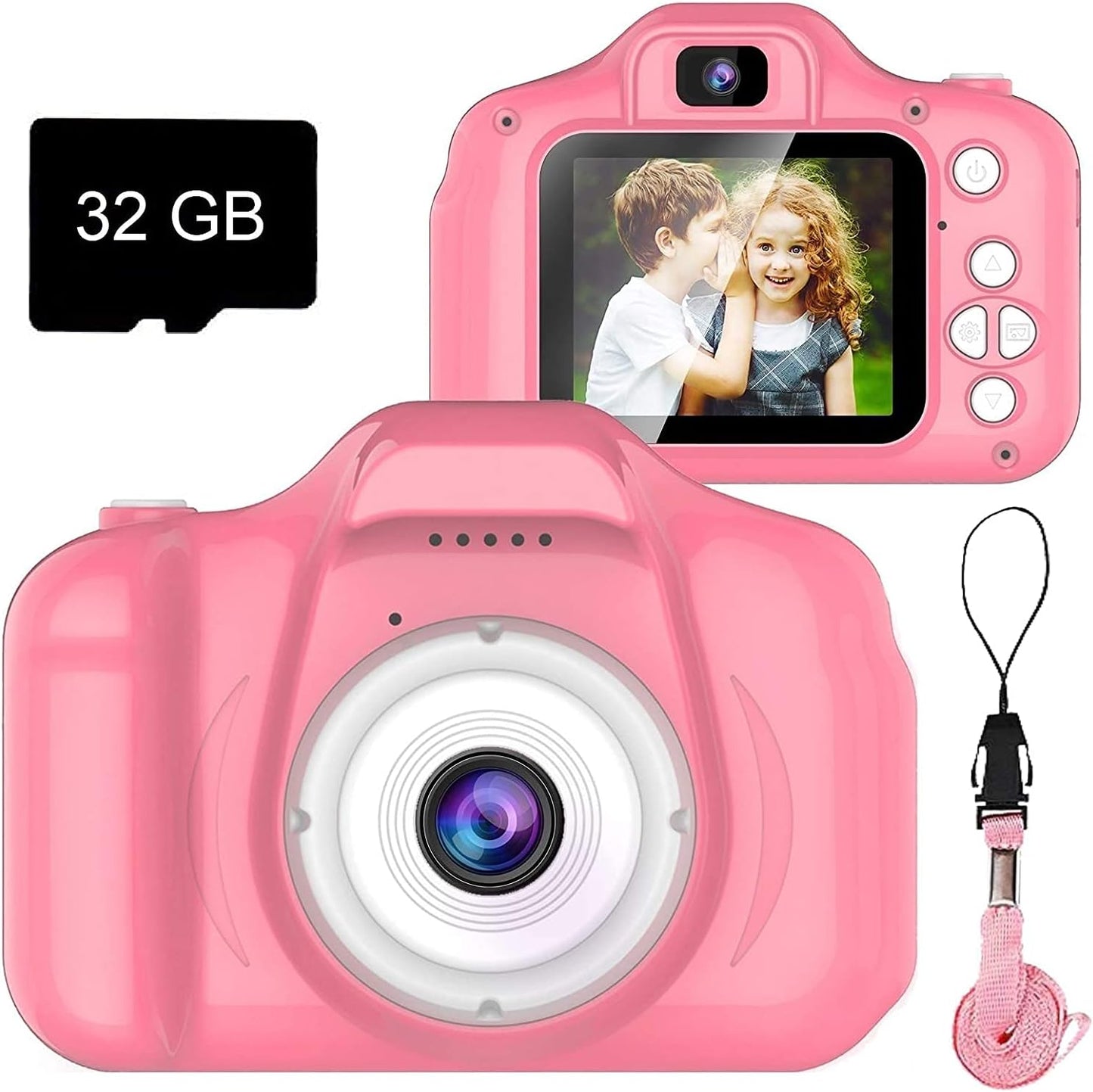Upgrade Kids Selfie Camera, Christmas Birthday Gifts for Girls Age 3-9, HD Digital Video Cameras for Toddler, Portable Toy for 3 4 5 6 7 8 Year Old Girl with 32GB SD Card (Pink