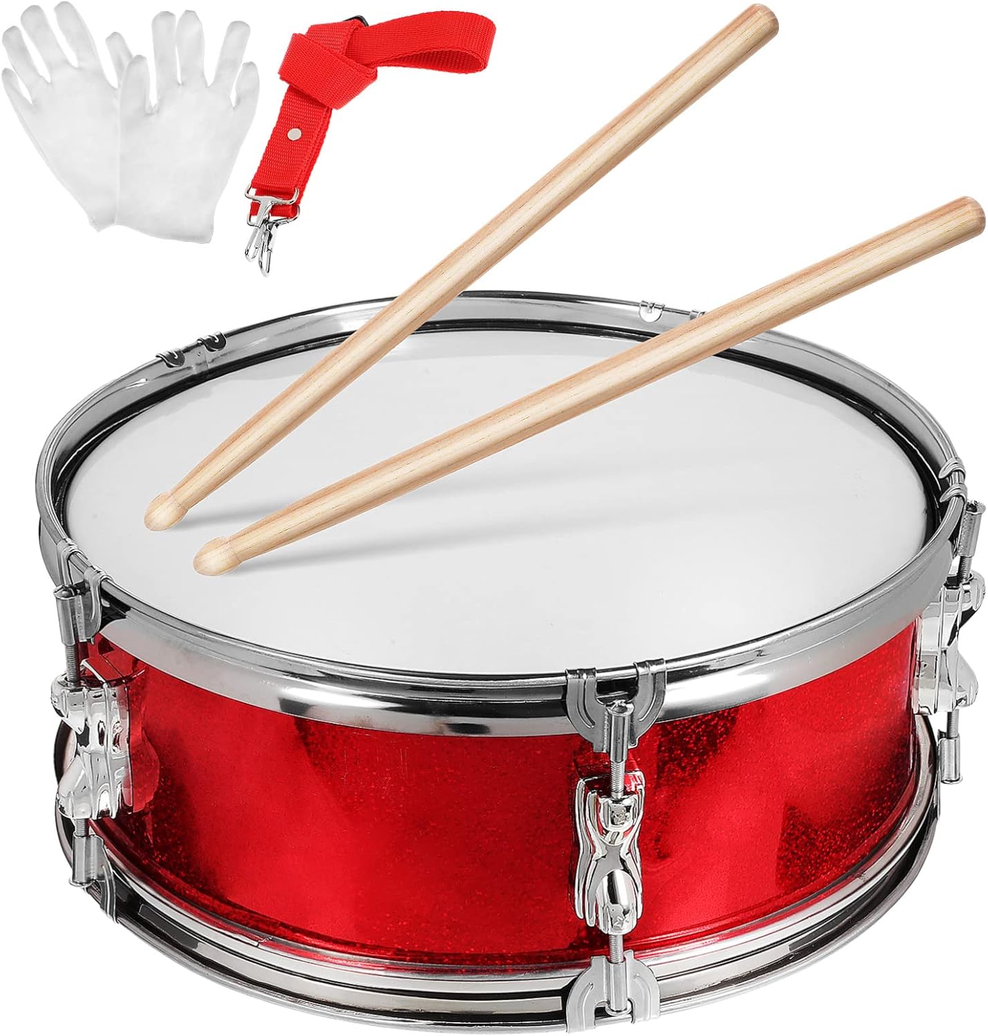 Milisten Marching Drum Set 13 Inch, Snare Drum with Wooden Mallet, Gloves and Adjustable Strap, Snare Kit Kids Orff Percussion Musical Instrument, for Kids Teens Red