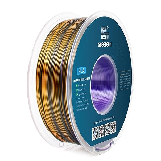 Geeetech Silk PLA Tri Color Filament 1.75mm 3D Printer Filament, Coextrusion Purple Gold Black Tri-Colors Metal-Like Shiny Silk PLA Filament, 1kg (2.2lbs) 1 Spool, Dimensional Accuracy +/- 0.02 mm