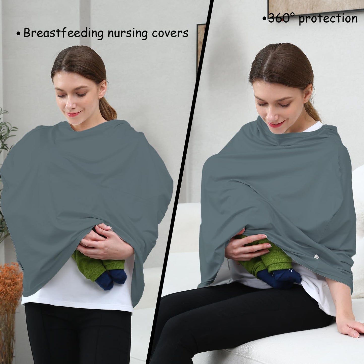 Car Seat Cover Baby for Nursing, Baby Breastfeeding Cover Carseat Canopy Covers, Solid Color Multi-use Nursing Cover for Babies (Neutral Grey)