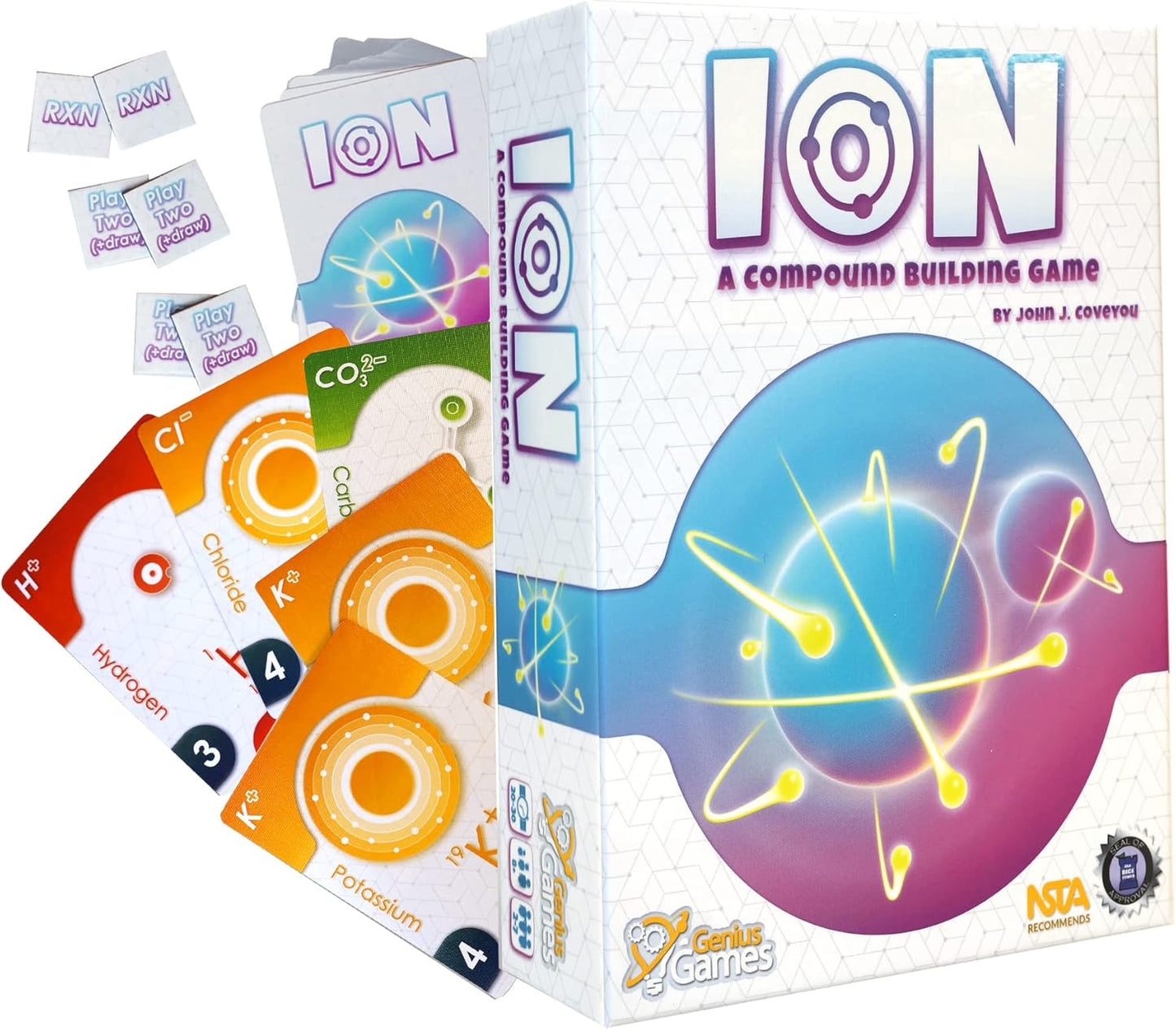 Genius Games Ion: A Compound Building Game (2nd Edition) - A Chemistry Card Drafting Game About Cations, Anion, Noble Gases - Science Accurate Board Game for High School Students, Teachers and Adults