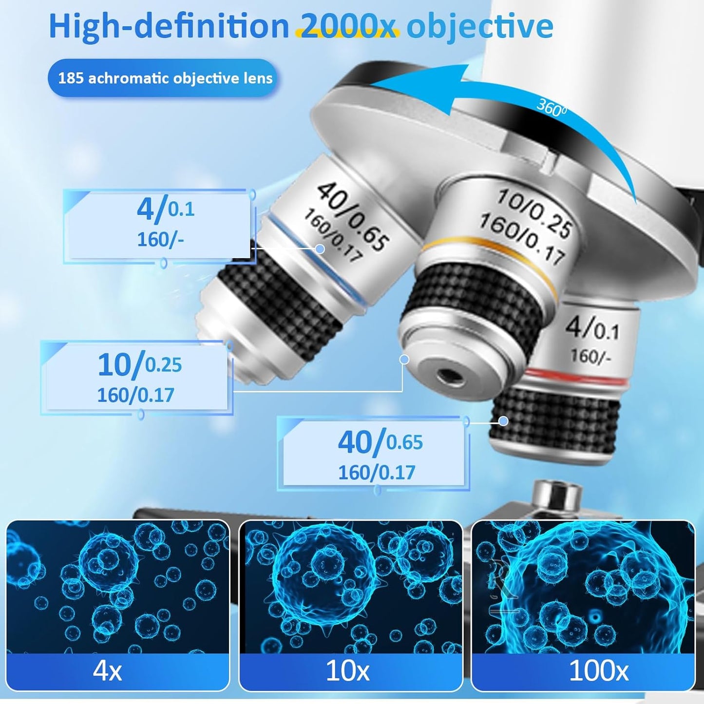 Microscope for Kids 40X-2000X, Microscope for Children 8-12 Years Old with LED Fill Light, Slides and specimens Ideal for School Labs Homeschooling
