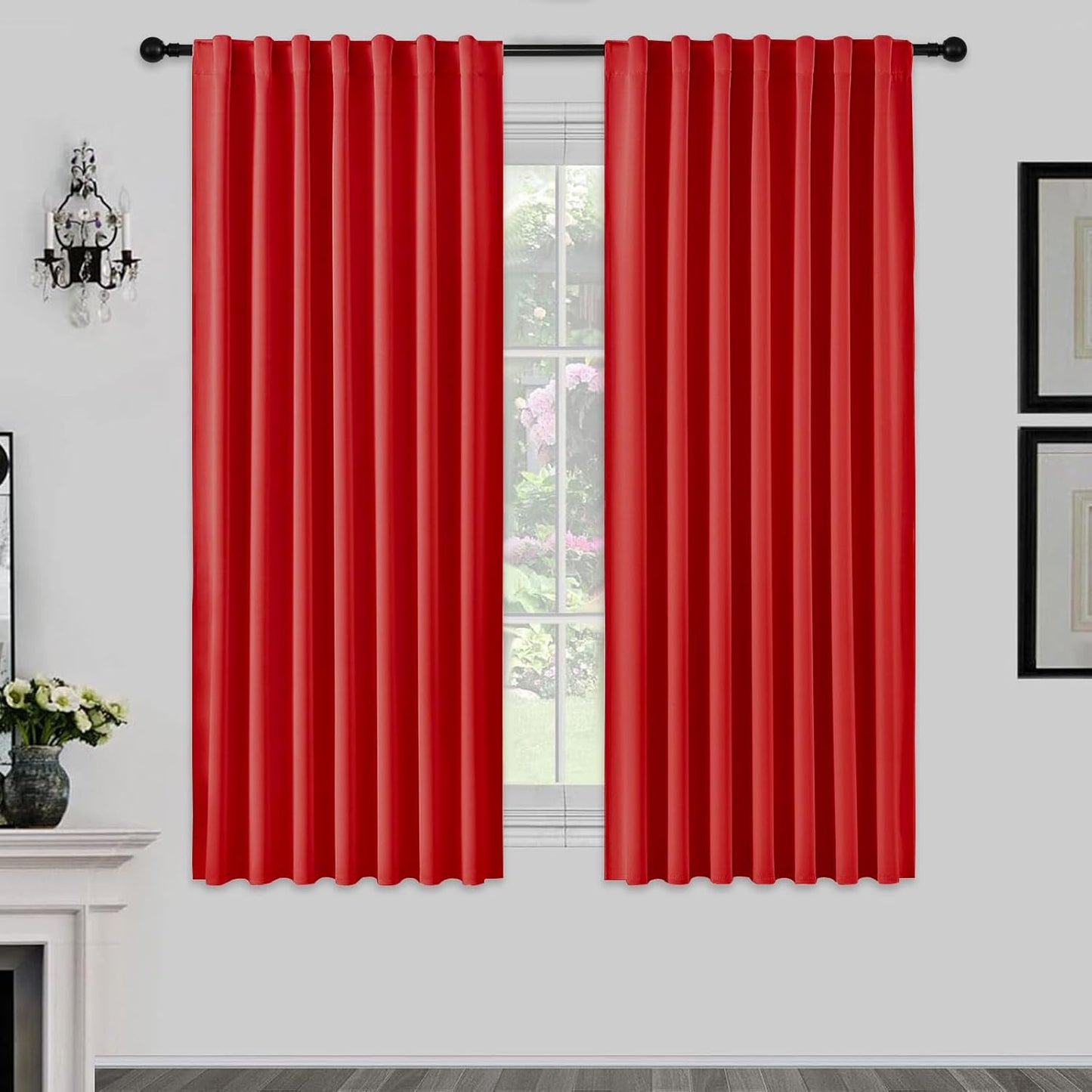Joydeco 72 Inch Blackout Curtains for Bedroom, Thermal Insulated Black Out Curtains, Room Darkening Drapes for Living Room Window Rod Pocket Back Tab (W52 x L72 Inch, Red)