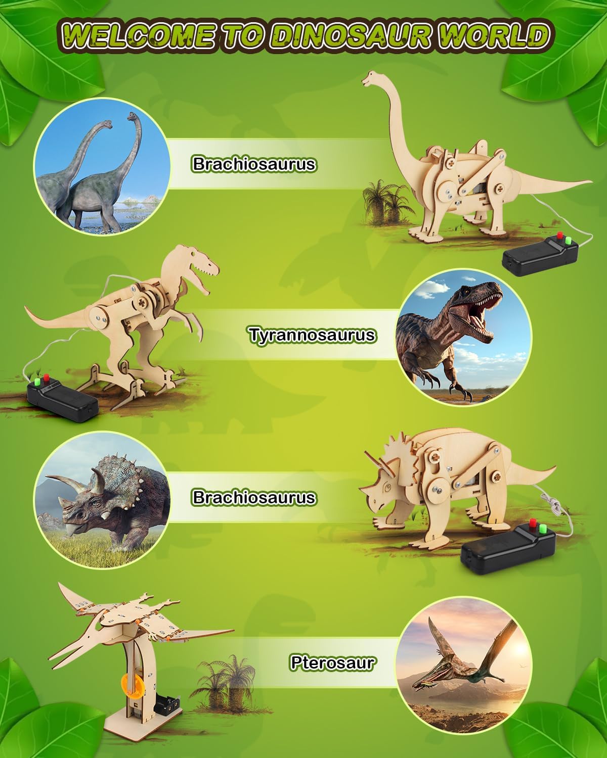 Poraxy Dinosaur Toys, 4 in 1 STEM Kits for Kids Age 8-10, Toys for Ages 8-13, Educational Science Building Projects, 3D Wooden Puzzles Robot Crafts, Gifts for Boys Girls 7 8 9 10 11 12 13 Year Old