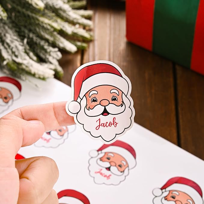 Personalized Christmas Stickers with Name, Custom Santa Claus Waterproof Christmas Gift Tags for Gift Box Holiday Decorations, Stockings, Party Favors (Santa Claus 2)