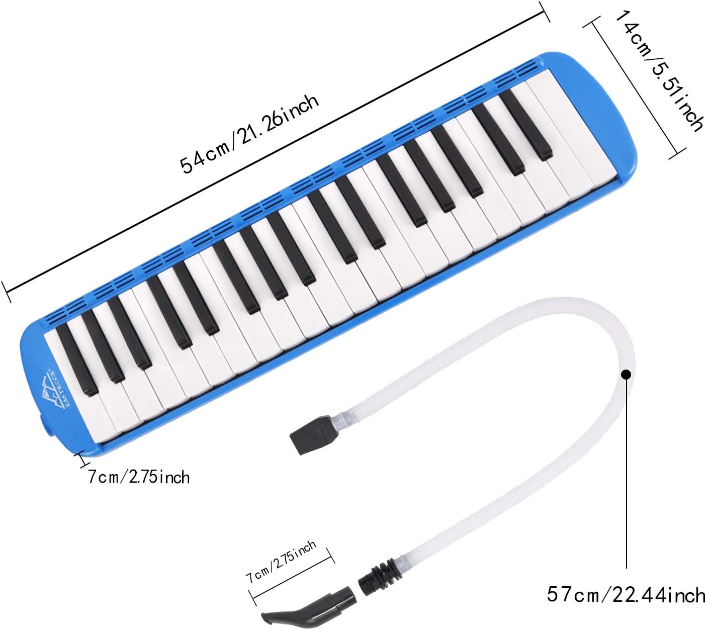 EastRock 37 Key Melodica Instrument Keyboard Soprano Piano Style with Mouthpiece Tube Sets and Carrying Bag for Beginners Adults Gift Blue