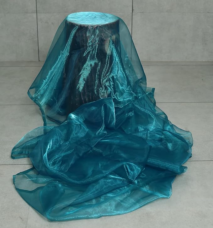 VDS Dark Teal Organza Fabric, 45 Yards Continuous, 45” Wide, Wedding Party Decoration Iridescent Crystal Sheer Shiny Organza Tulle Bridal Dress DIY Crafts Costume Sewing Backdrop Arch Cloth