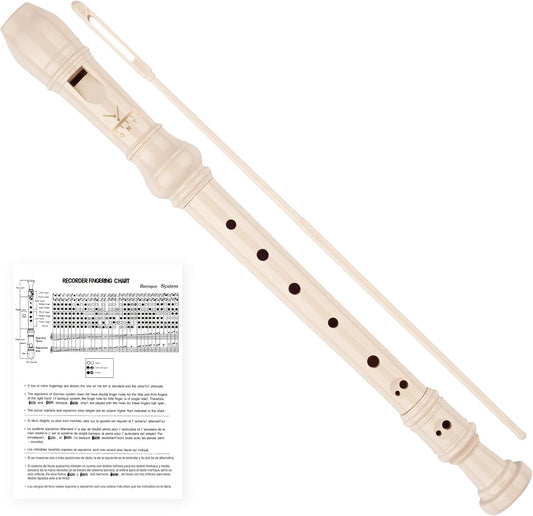 Soprano Recorder 8-Hole Instrument for Kids Beginners, Baroque Style C Key Kids Flute with Cleaning Rod & Case Bag for School Education Home Entertainment - Beige