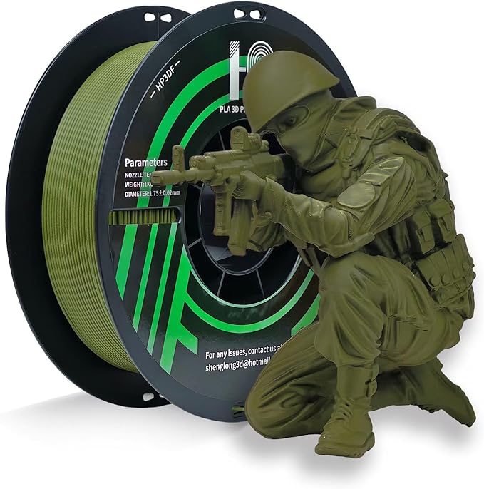 PLA Filament, Matte PLA, 3D Printer Filament, PLA Filament 1.75mm Dimensional Accuracy +/- 0.02mm, 1KG Spool (2.2 lbs), Fit Most FDM Printer (Matte Army Green)