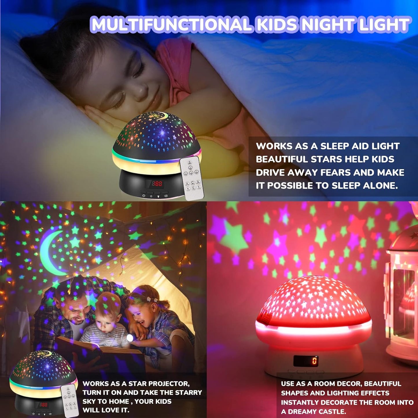 Timer Star Light Projector with Remote Control,Rotation and 16 Colors Projection Lamp and Sleep Light,Christmas Easter Birthday Gifts for Kids, Boys Girls Gifts