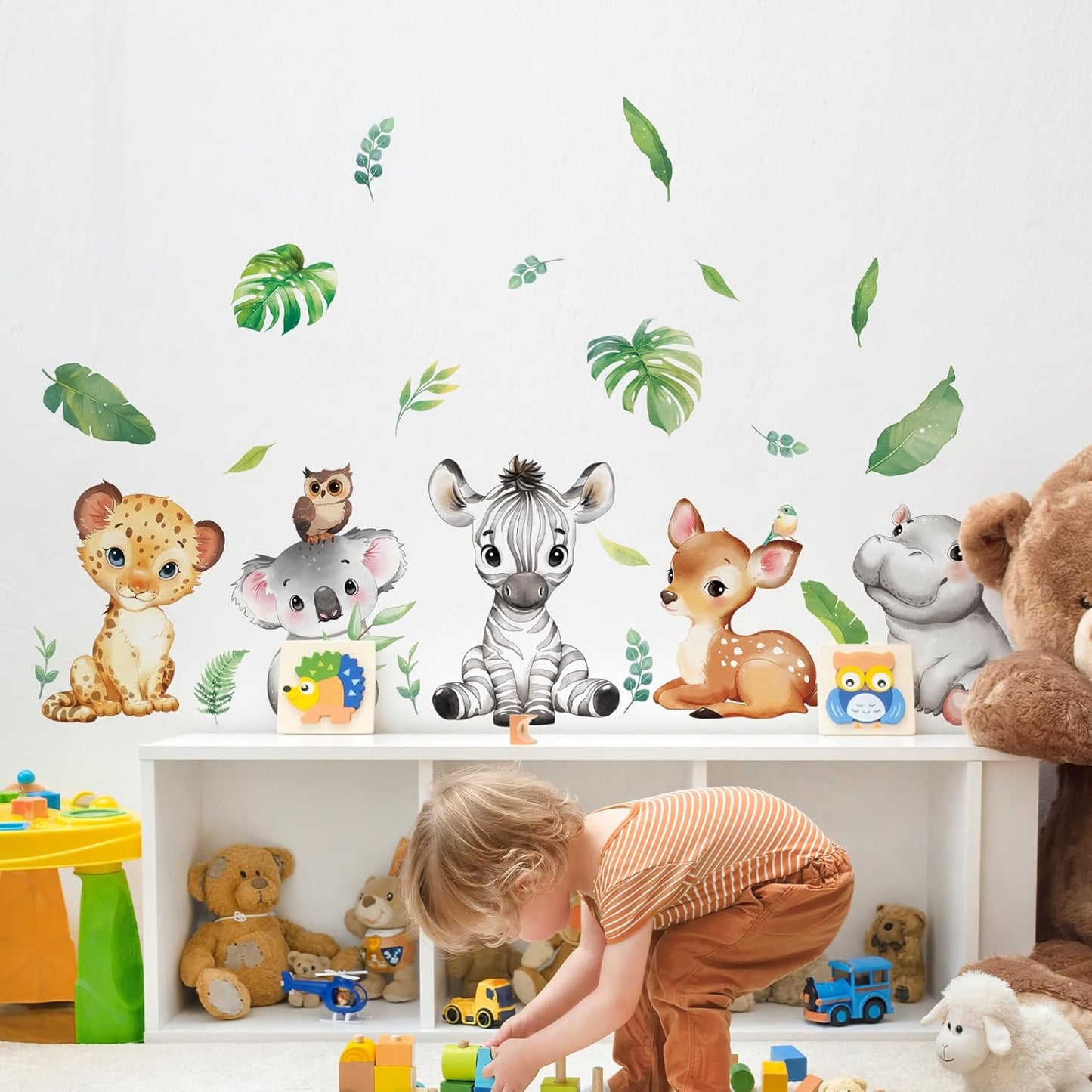 Tanlaby Jungle Animals Wall Stickers Cartoon Woodland Animal Wall Decals Zebra Forest Peel and Stick Art Sticker for Baby Nursery Kids Bedroom Playroom Daycare Classroom Decor
