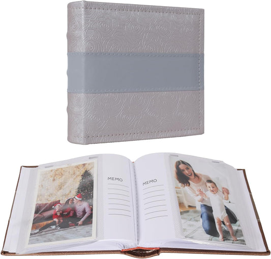 RECUTMS Photo Album 4x6 with Writing Space 100 Photos Photo Book, Leather Cover Picture Album with Memo Areas for Wedding Anniversary Family Baby Couple Valentines Graduation Travel (Grey)