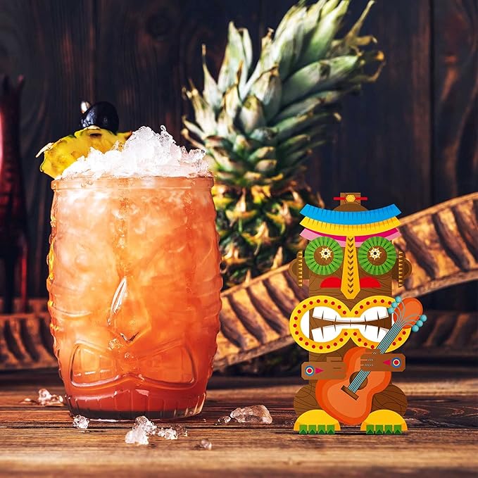 Blulu 3 Pcs Tiki Party Decor Hawaiian Luau Party Decorations Tropical Aloha Wooden Bar Table Sign Colorful Farmhouse Tiki Centerpieces for Table Summer Welcome Housewarming(Classic,5.11 Inch)