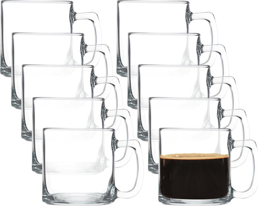 DISCOUNT PROMOS Small Glass Coffee Mugs 9 oz. Set of 10, Bulk Pack - Perfect for Coffee, Tea, Espresso, Hot Cocoa, Other Beverages - Clear