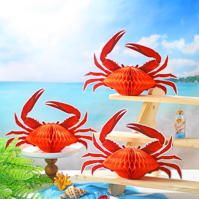 Jetec 6 Pcs Tissue Crab Lobster Honeycomb Centerpiece Hanging Crab Lobster Party Decorations Table Decor for Summer Sea Animal Beach Birthday Party Supplies(Crab)