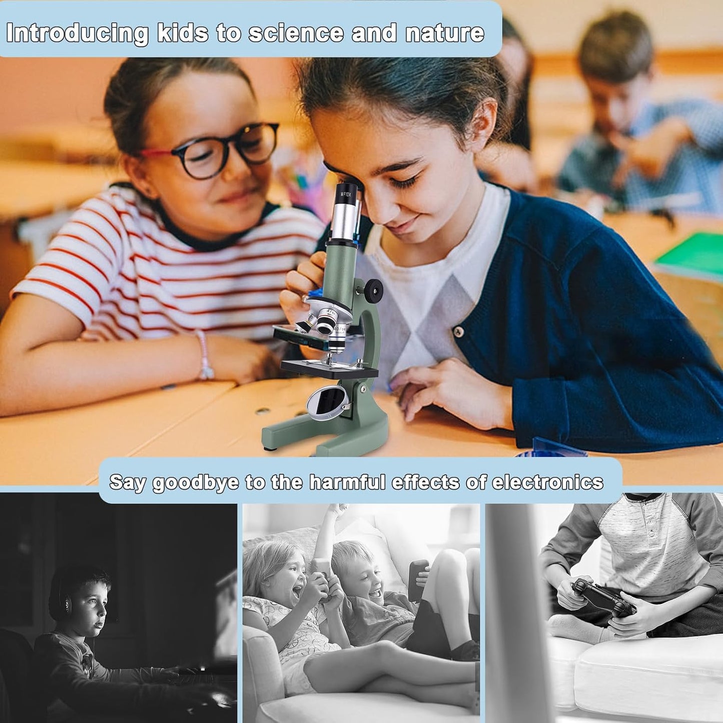Microscope for Kids 40X-2000X with LED supplemental Light, Slides and specimens, Microscope for Kids 8-12 for School Labs and homeschooling