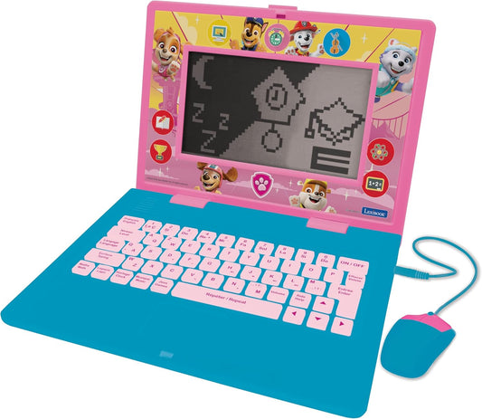 Lexibook, Paw Patrol, Bilingual and Educational Laptop Spanish/English, Toy for Children, 170 Activities to Learn, Play Games and Music, Large Screen, Pink/Blue, JC599PAGi2