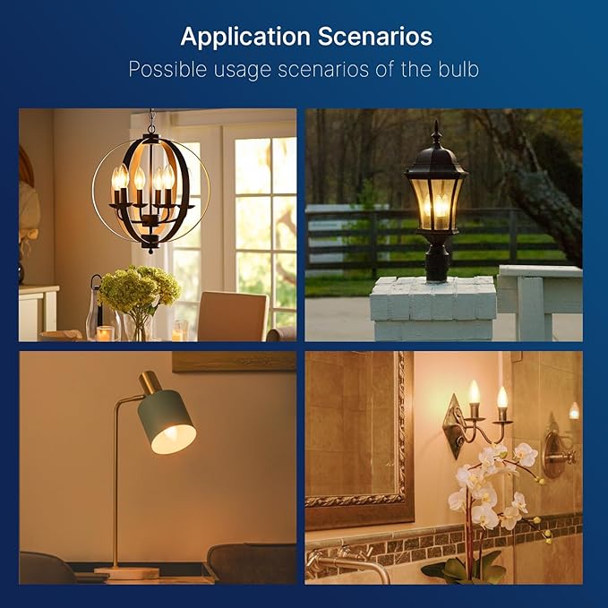 FLSNT 48 Pack LED Candelabra Bulbs 60W Equivalent, B11 Dimmable LED Chandelier Light Bulbs, E12 Base, 2700K Soft White UL,CA65 Listed.