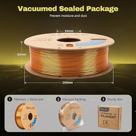 Silk PLA Filament 1.75mm Black Gold Dual Color PLA 3D Printer Filament 2 in 1 Coextrusion 1KG Spool(2.2lbs) 3D Printing Filament Dimensional Accuracy +/- 0.03mm Fits for Most FDM 3D Printers