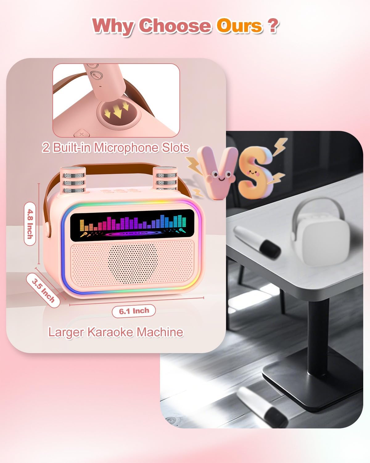 Kids Karaoke Machine for Girls, Kids Toys Gifts for Age 3-12+, Portable Bluetooth Speaker with 2 Wireless Microphones, Toddler Singing Karaoke for Birthday, Family, Home Party (Pink)