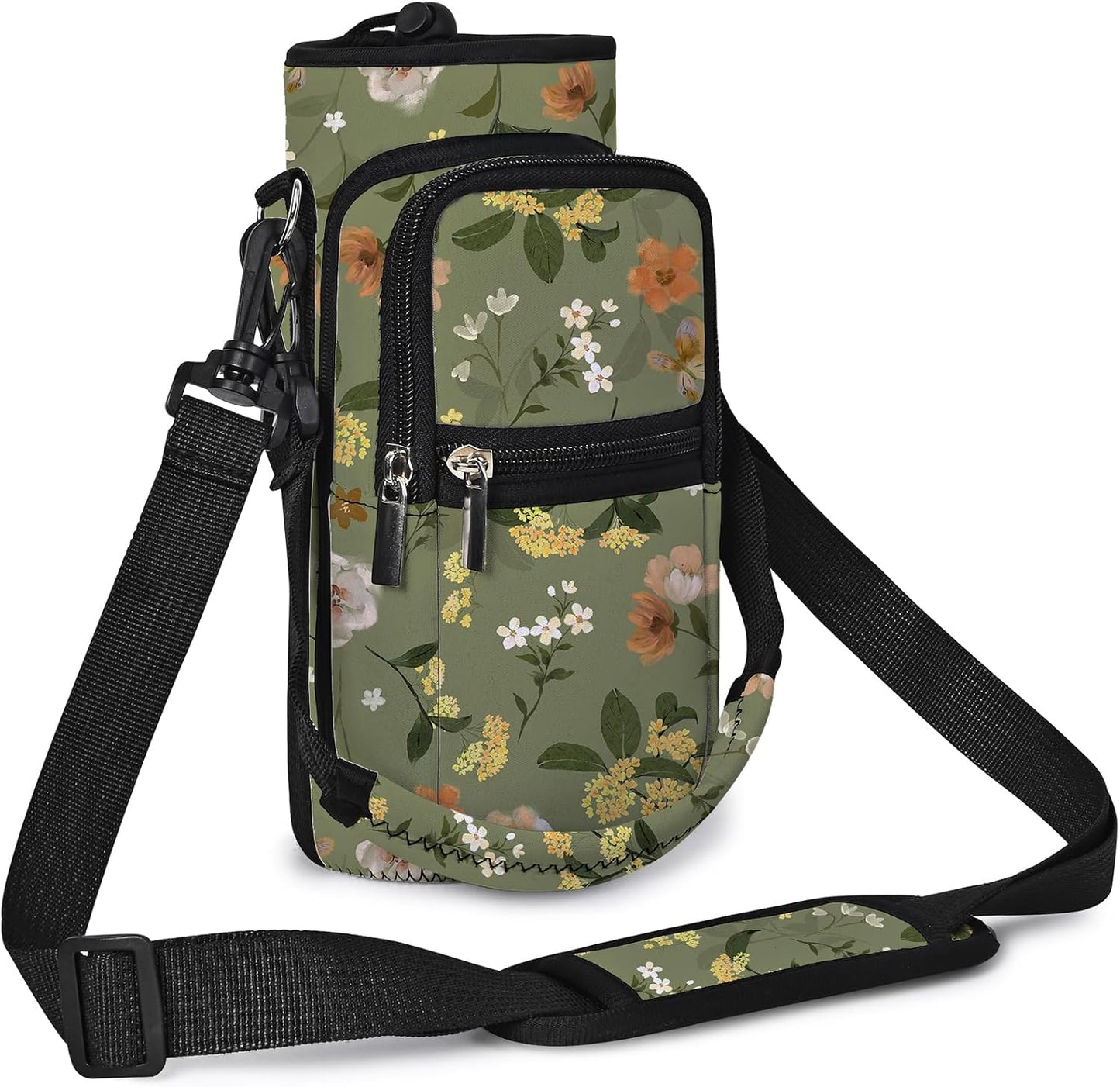 25/32/40/64oz Water Bottle Bag Holder Carrier-Insulated Crossbody Sling Case Sleeve with Strap & Pockets for Men Women Gym Cycling Travel Walking Hiking Camping