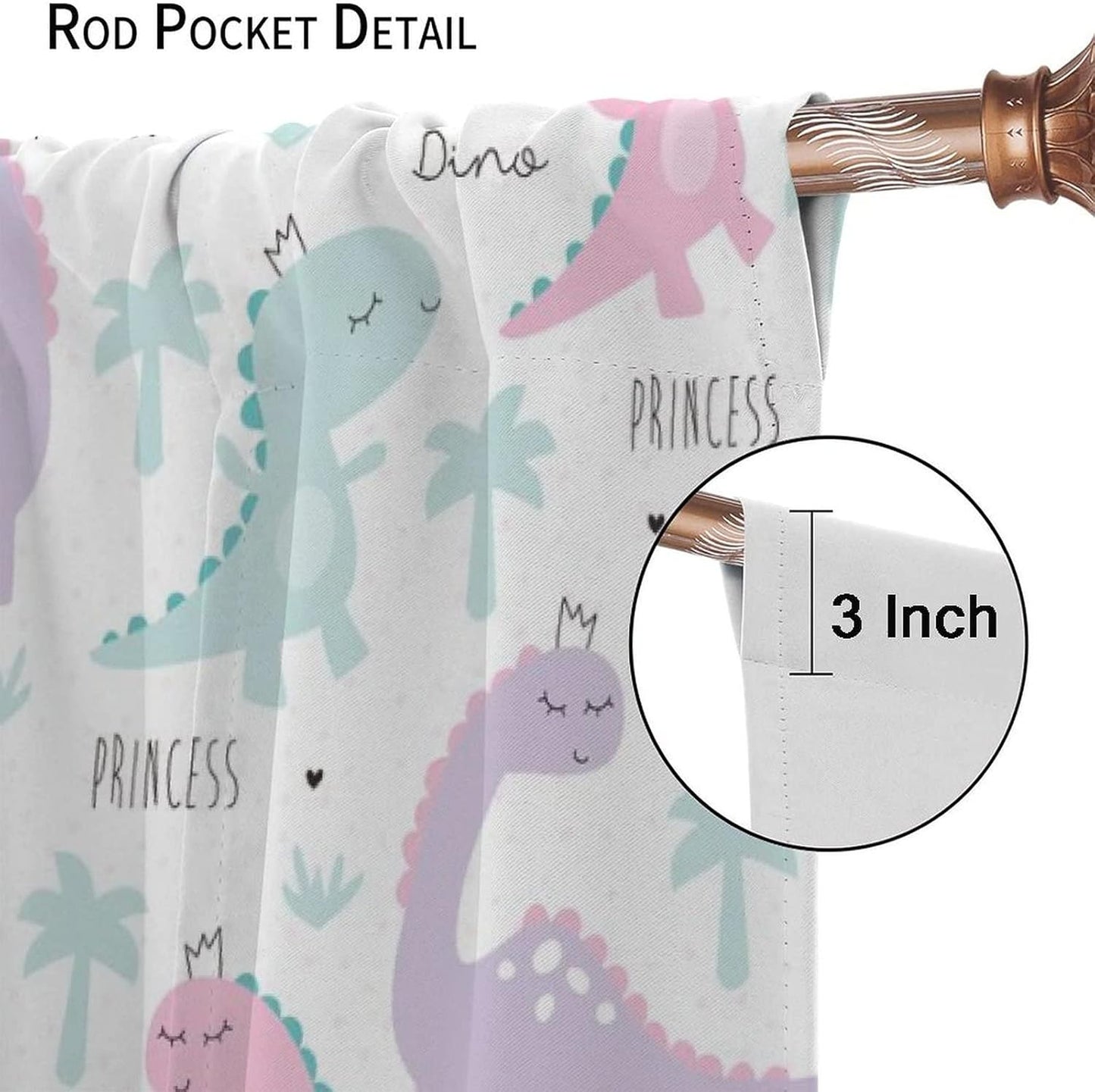 Kids Dinosaur Curtains for Boys Girls Bedroom Decor Cartoon Dino Colorful Cute Funny Animal Wildlife Printed Blackout Rod Pocket Window Drapes for Baby Nursery Playroom W27.5xL63in 2 Panels