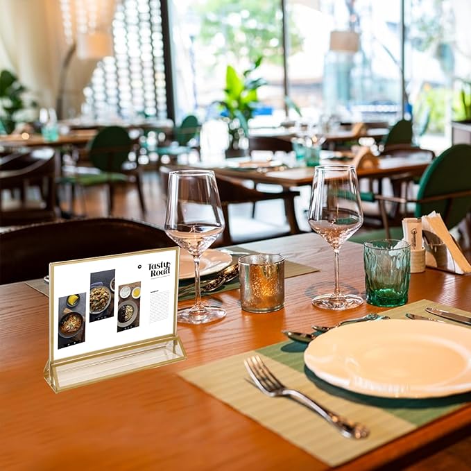 8PCS 6x4 Acrylic Sign Holders with Golden Border, Double-Sided Picture Frames, Clear Gold Table Number Holders for Wedding Reception, Centerpiece, Decoration, Party