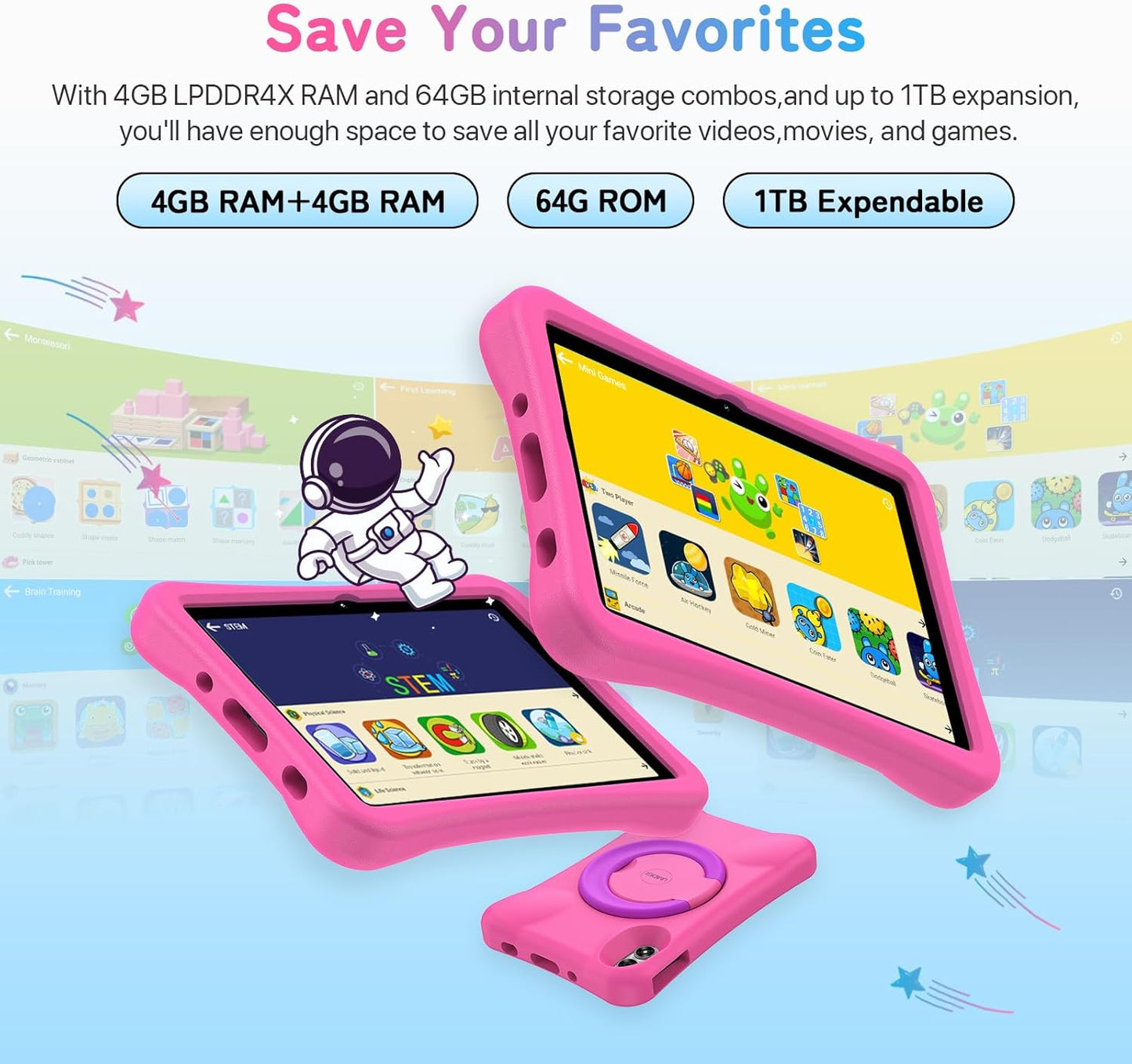 UMIDIGI Kids Tablet, G1 Tab Android PC, 10.1" Tablet for Kids, 4+4G+64G up to 1TB, WiFi 6, 8MP+8MP Dual Camera, Quad-Core, 6000mAh, BT5.0, TÜV Eye Bluelight, Parental Control