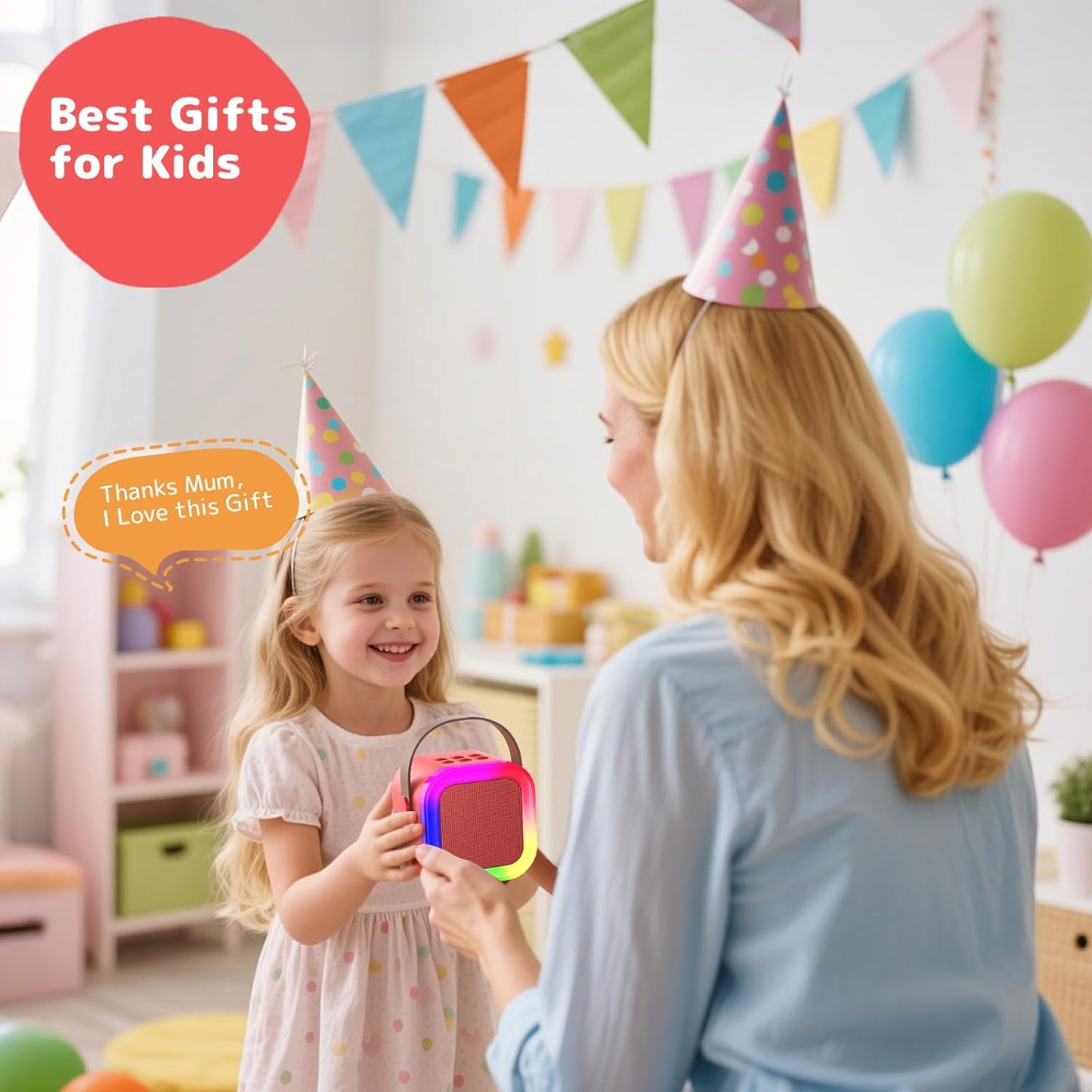 Fede Karaoke Machine for Kids Adults, Mini Karaoke Machine with 2 Wireless Microphones, Portable Bluetooth Speaker with Voice Changing Effects & LED Lights, Best Gifts Toys for Girls and Boys