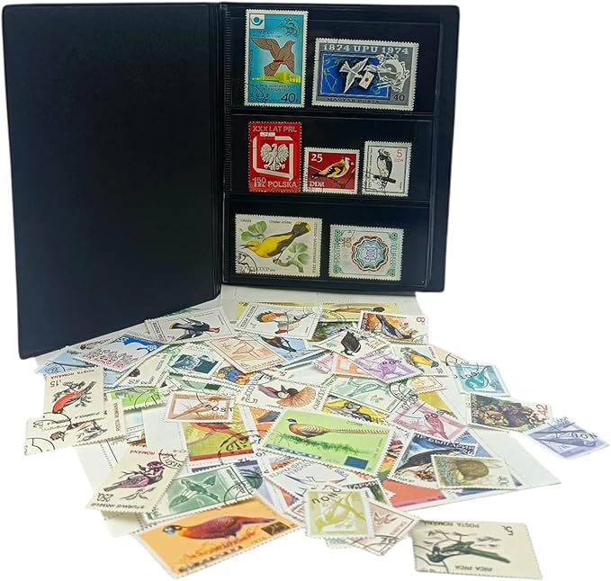 IMPACTO COLECCIONABLES – 100 Bird-Themed Stamps Collection with Included Album (5.5 x 7 x 0.4 in) | Enhance your philatelic collection with authentic postmarked stamps in a compact and elegant album