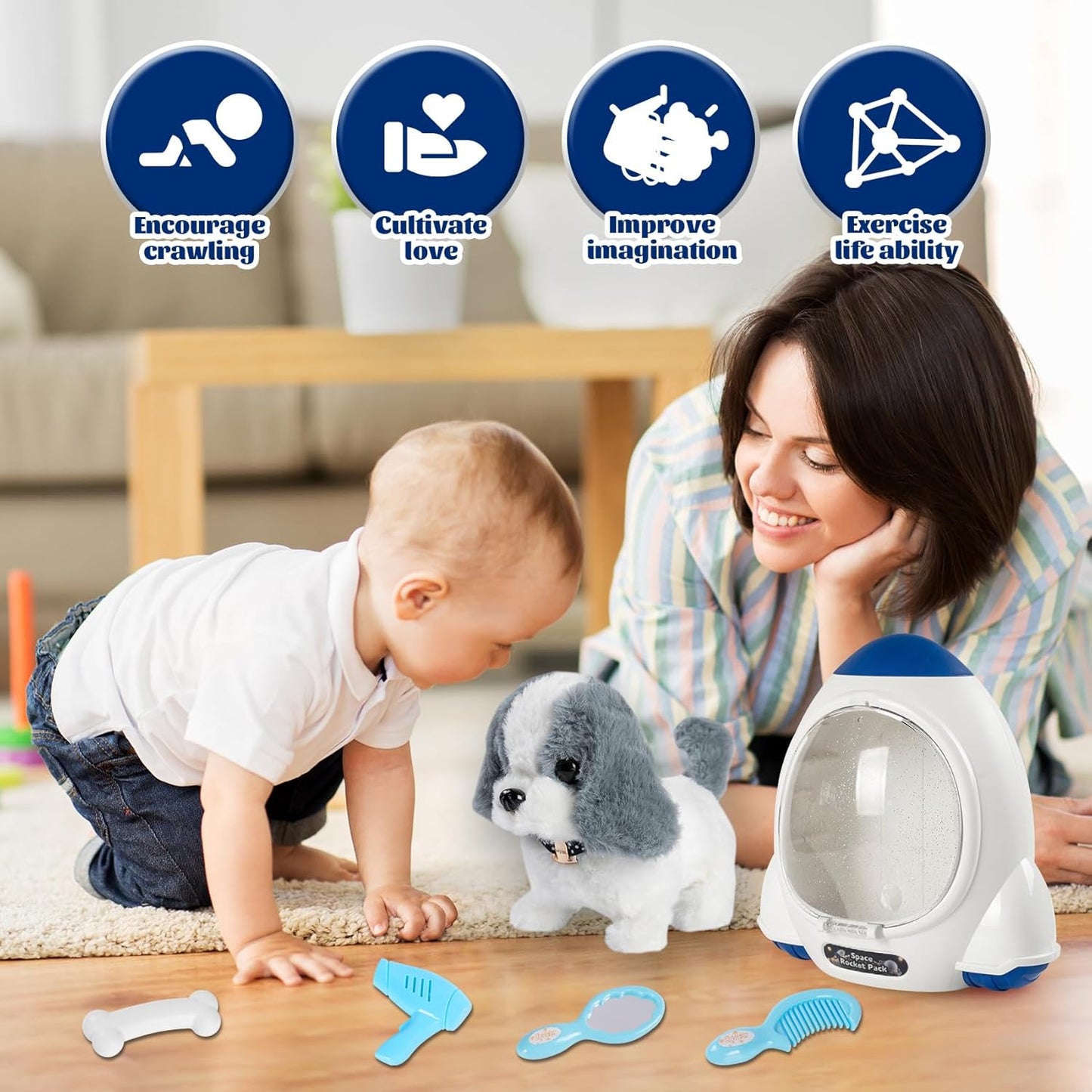 Robot Dog Toy for Kids,Electronic Pet Puppy W/Walking&Barking,Pet Care Pretend Play Set,Interactive Plush Stuffed Toys with Backpack, for Boys,Girls,Toddlers