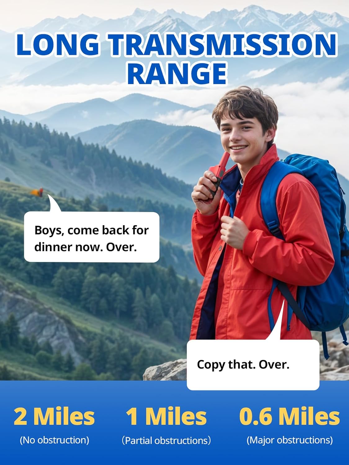 Walkie Talkies for Kids Rechargeable,Toys for Boys and Girls Ages 3-12, 2 Pack Long Range 2-Way Radios, Birthday Gifts,Christmas Stockings, Outdoor Play, Family Games, Hiking Camping Gear