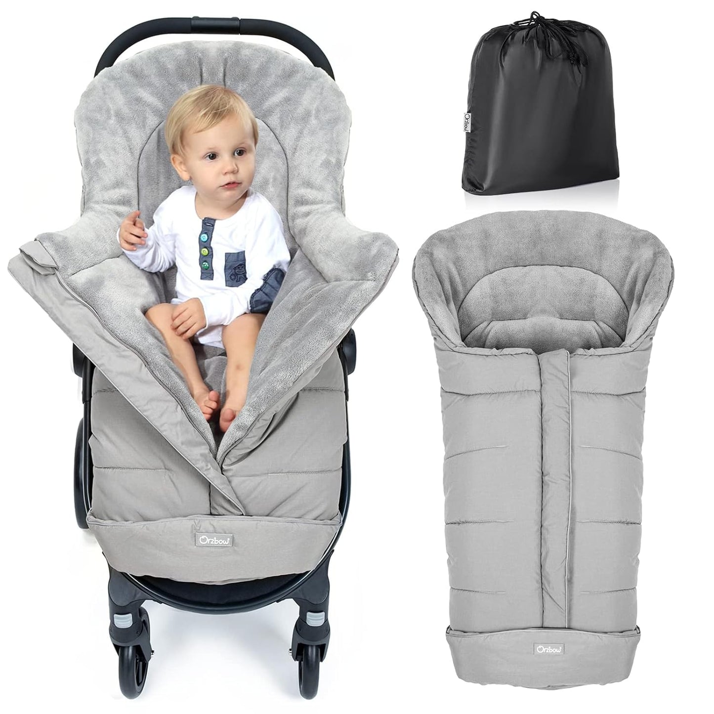 Orzbow Universal Stroller Footmuff, Winter Warm Baby Bunting Bag for Stroller - Cold Weather Zipper Strollers Sleeping Bag, Water-Repellent, Winter Essentials Must Have for Toddler Kids, Light Grey